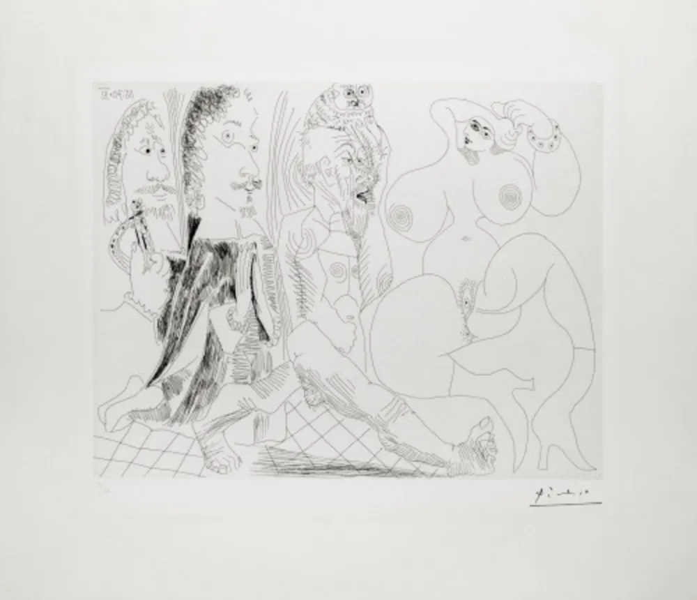 Etching Picasso - Mousquetaire, Abbé en Priére, Vieillard a la Chouette Et Odalisque: Méduse, Vierge ou Smple Femme?