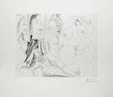 Etching Picasso - Mousquetaire, Abbé en Priére, Vieillard a la Chouette Et Odalisque: Méduse, Vierge ou Smple Femme?