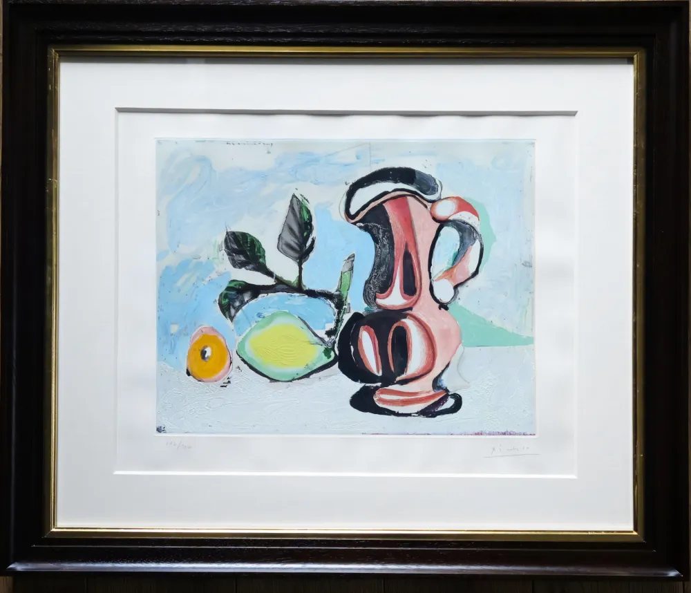 Aquatint Picasso -  Nature morte au citron et au pichet rouge 