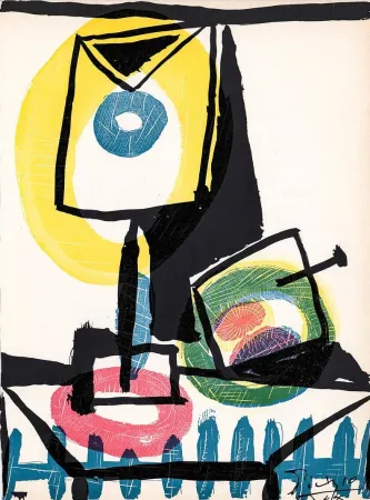 Drypoint Picasso - Nature morte au verre et à la pomme (Still life with glass and apple)