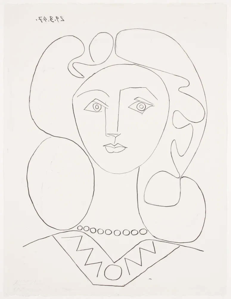 Lithograph Picasso - Pablo Picasso- La Femme au Collier, Portrait of Françoise, 1947