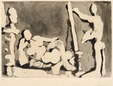 Aquatint Picasso - Painter and Model with a Sculpture. II