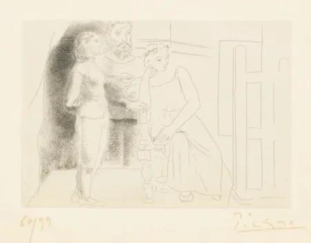 Etching Picasso - Peintre Avec Deux Modeles Regardant une Toile
