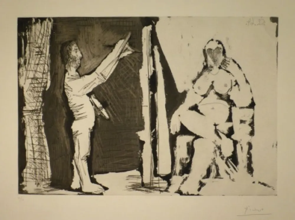 Etching And Aquatint Picasso - Peintre debout et modèle