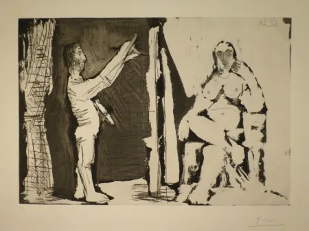 Etching And Aquatint Picasso - Peintre debout et modèle