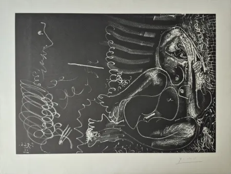 Etching And Aquatint Picasso - Peintre en demi-figure et modèle assis en tailleur