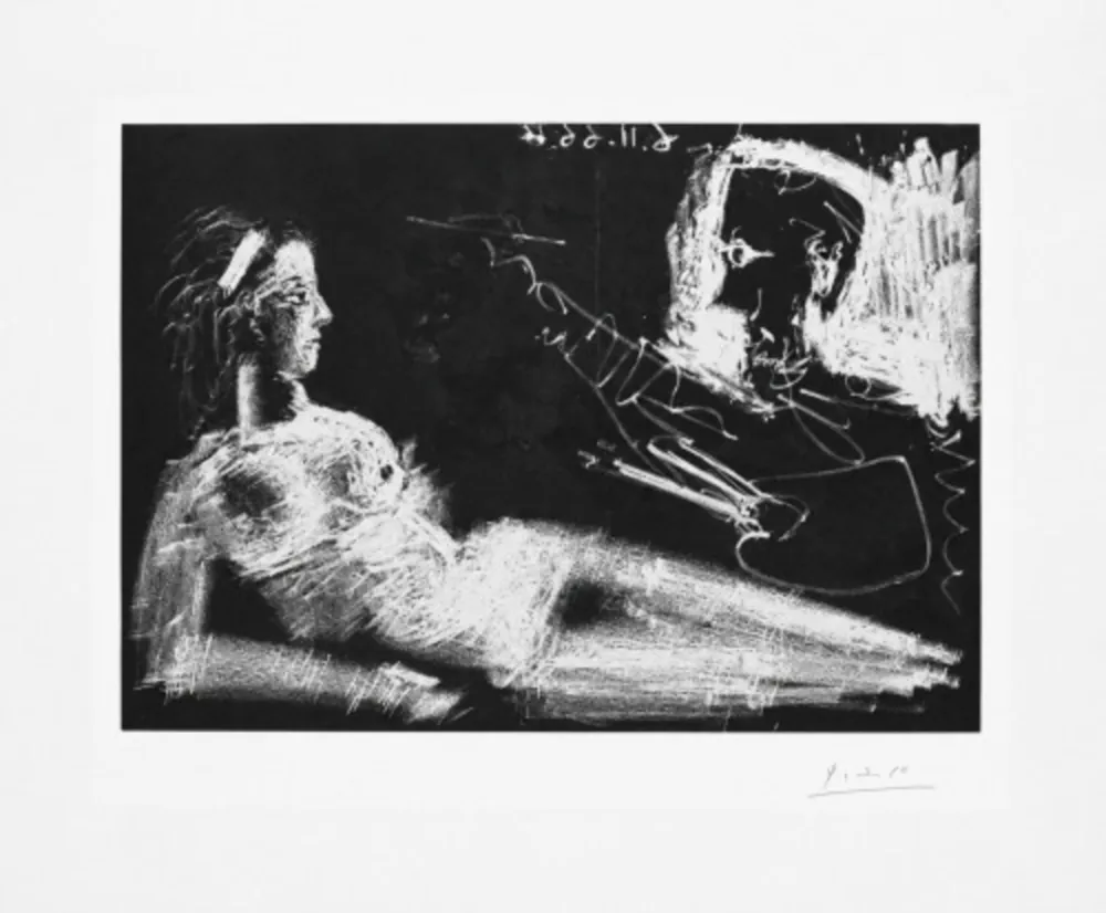 Etching And Aquatint Picasso - Peintre et modèle au bandeau