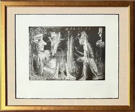 Etching And Aquatint Picasso - Peintre et modèle au fume-cigarette