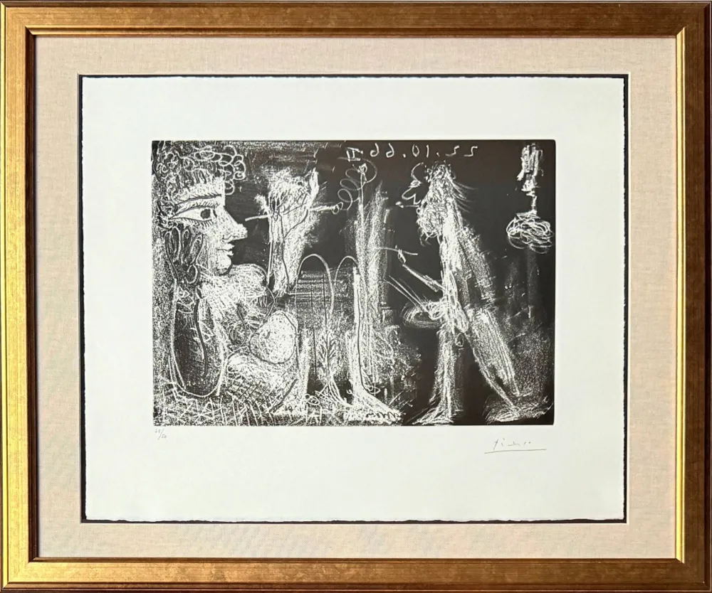 Etching And Aquatint Picasso - Peintre et modèle au fume-cigarette