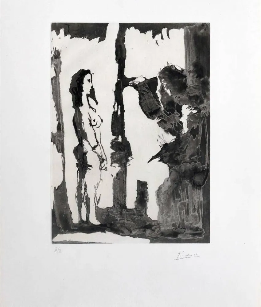 Etching And Aquatint Picasso - Peintre et modèle aux cheveux longs