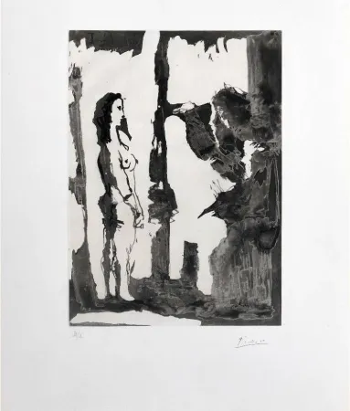 Etching And Aquatint Picasso - Peintre et modèle aux cheveux longs