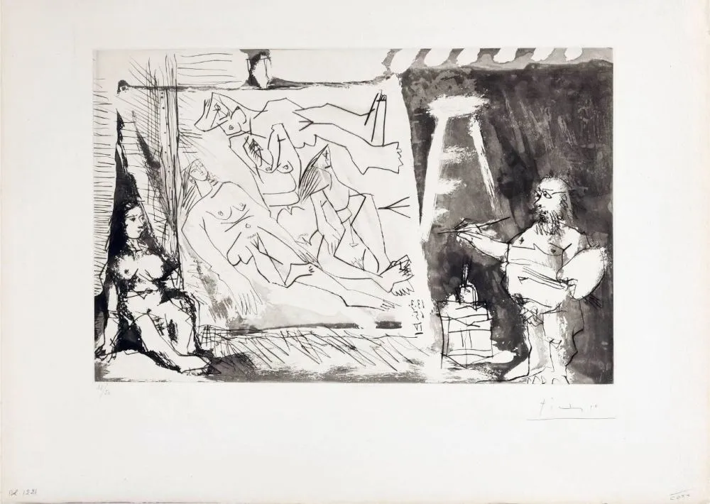Etching And Aquatint Picasso - Peintre et sa toile avec modèle assis