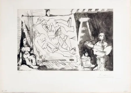 Etching And Aquatint Picasso - Peintre et sa toile avec modèle assis