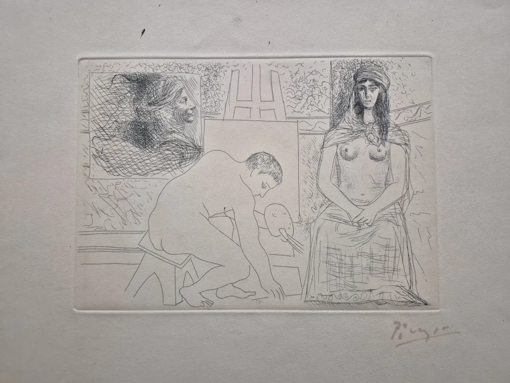 Etching Picasso - Peintre ramassant son Pinceau (Le Chef-d'Oeuvre Inconnu)