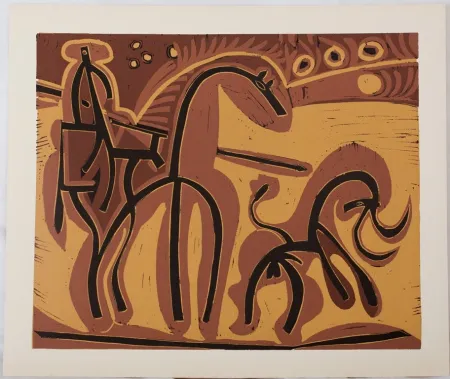 Linocut Picasso - Picador et taureau
