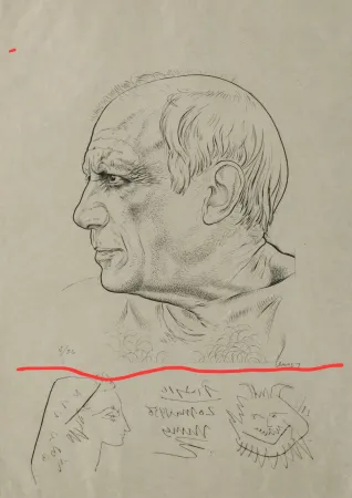Etching Picasso - Portrait of Pablo Picasso with Remarques for Témoignage, 1956