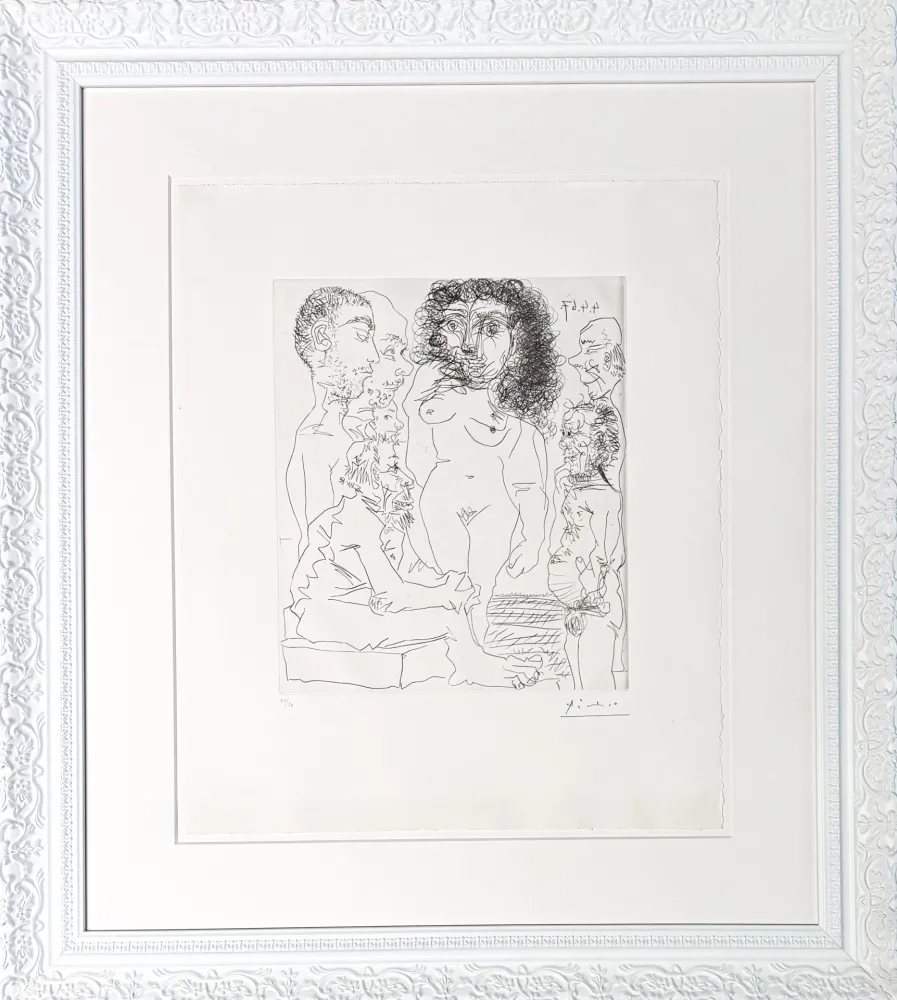Etching Picasso - Réflexion du vieux peintre sur la femme