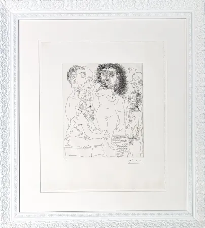 Etching Picasso - Réflexion du vieux peintre sur la femme