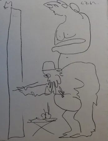 Lithograph Picasso - Regards sur Paris - The painter and his model