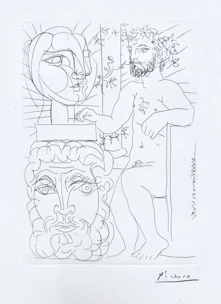 Etching Picasso - Sculpteur et Deux Têtes sculptées