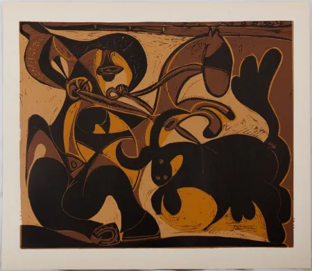 Linocut Picasso - Taureau chargeant un picador (La pique)