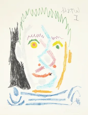Aquatint Picasso - Tete d’homme au maillot raye (Man’s Head with Striped Shirt), 1964