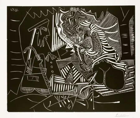 Linocut Picasso - Variation sur 'Le Déjeuner sur l'herbe'