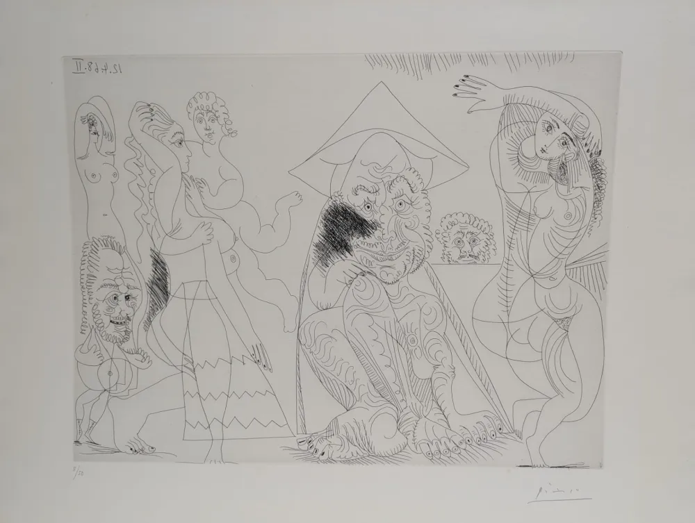 Engraving Picasso - Vieil homme au chapeau tonkinois songeant aux amours des vieux messieurs 
