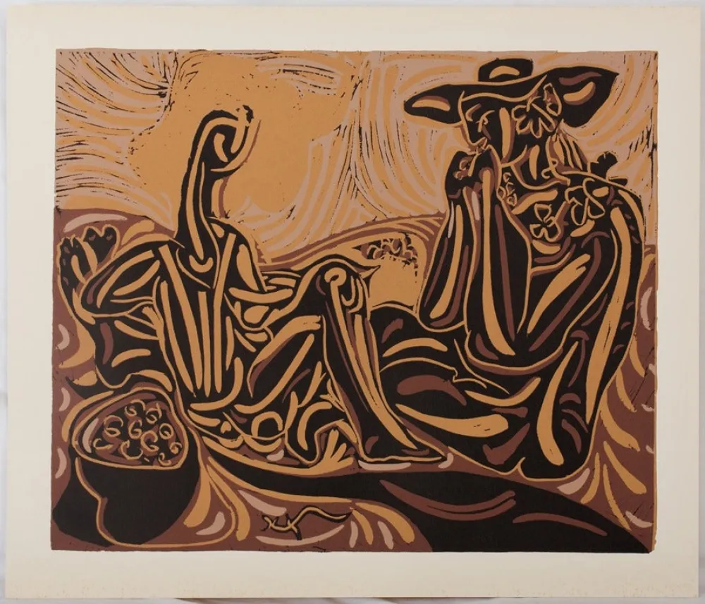 Linocut Picasso - Vigne : les vendangeurs