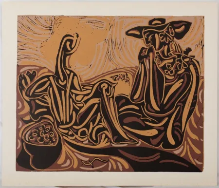 Linocut Picasso - Vigne : les vendangeurs