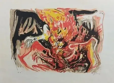Lithograph Pignon - Combat de coq (1969)