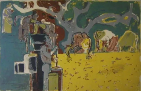 Lithograph Pignon - Ramassage des olives ou vendanges