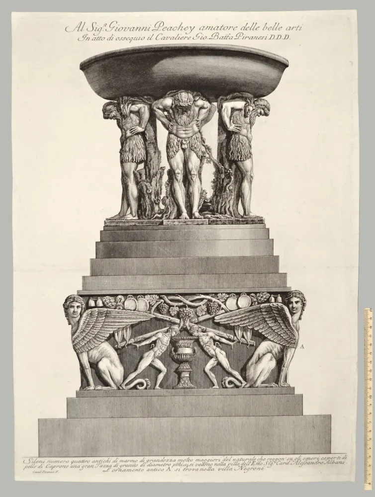Engraving Piranesi - VASCA DI GRANITO SORRETTA DA QUATTRO FAUNI