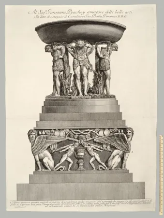 Engraving Piranesi - VASCA DI GRANITO SORRETTA DA QUATTRO FAUNI