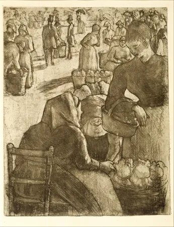 Etching Pissarro - Marché aux légumes, à Pontoise