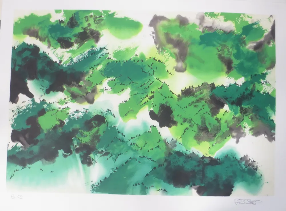 Lithograph Po Chung - Evergreen moutain