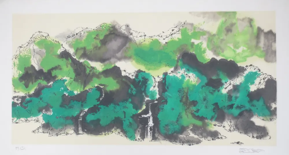 Lithograph Po Chung - Green mountain