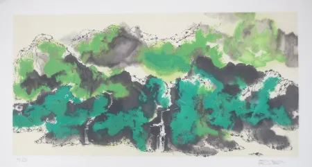 Lithograph Po Chung - Green mountain