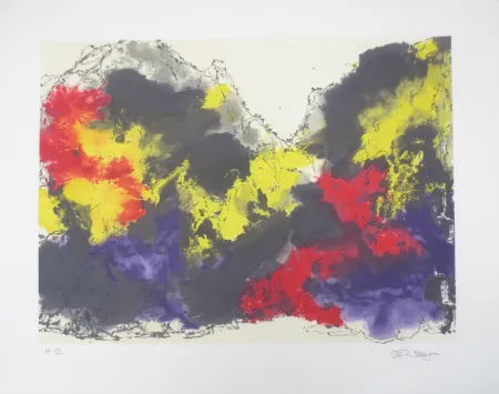 Lithograph Po Chung - Spring river