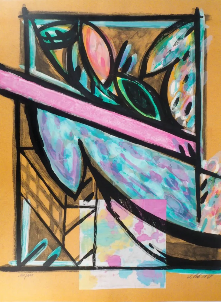 Lithograph Poli - Perruches à la fenêtre