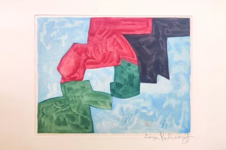 Aquatint Poliakoff - Composition Bleu, Noire, Rouge et Verte XVIII 