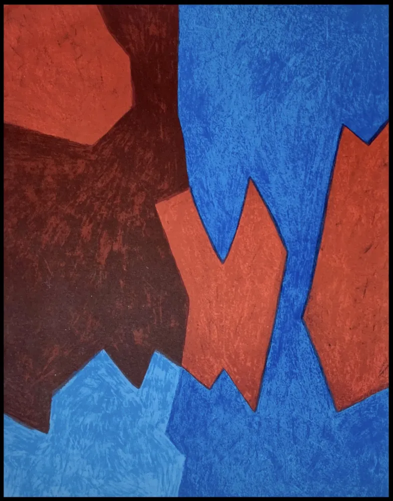 Lithograph Poliakoff - Composition Bleue et Rouge 