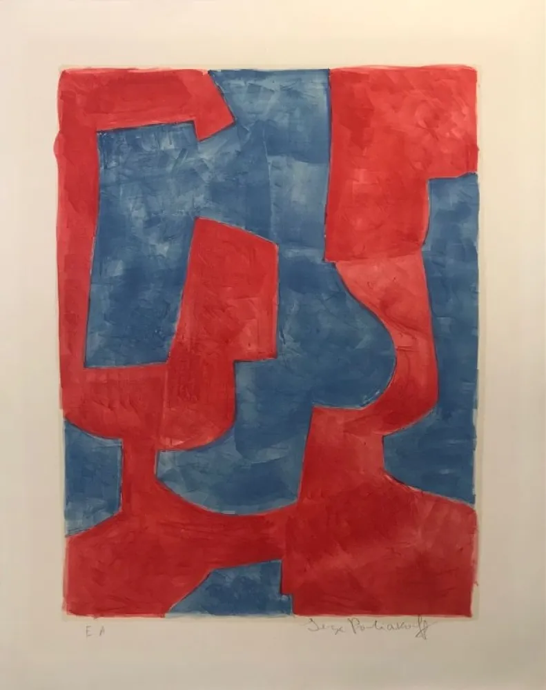 Lithograph Poliakoff - Composition bleue et rouge L57 
