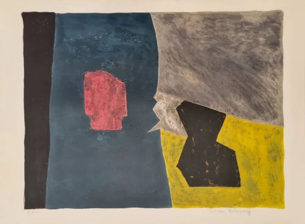 Lithograph Poliakoff - Composition bleue, jaune et grise L16 