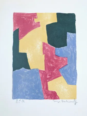 Lithograph Poliakoff - Composition bleue, rouge, jaune et verte L40 