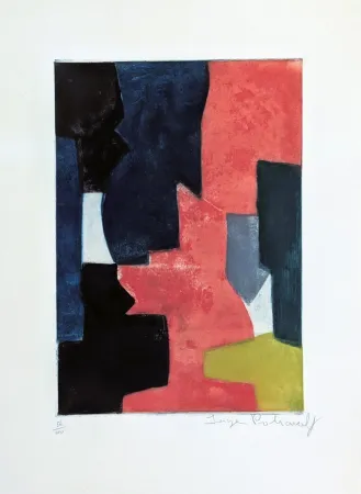 Etching And Aquatint Poliakoff - Composition bleue, rouge, verte et noire III 