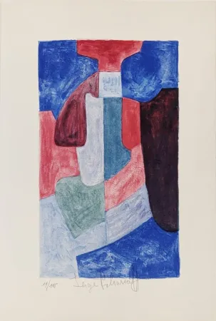Lithograph Poliakoff - Composition bleue, verte et rouge L78, 