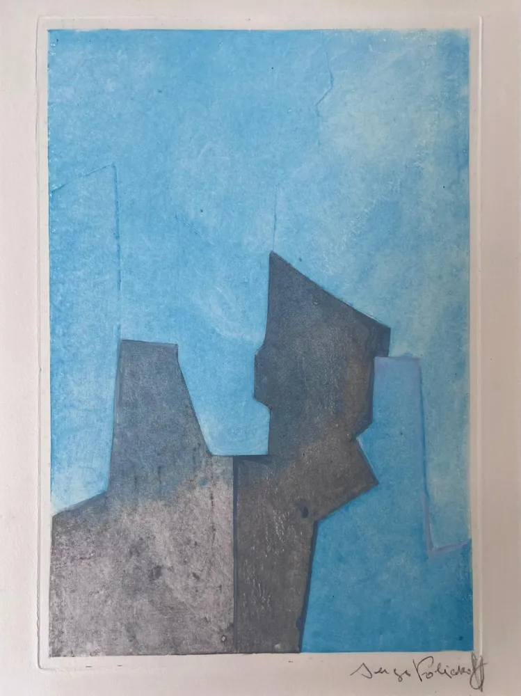 Etching And Aquatint Poliakoff - Composition bleue XXIV 