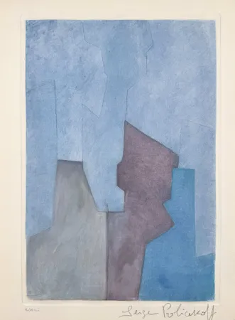 Etching And Aquatint Poliakoff - Composition bleue XXIV 