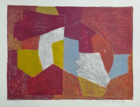 Lithograph Poliakoff - Composition Carmin, Brune, Jaune et Grise